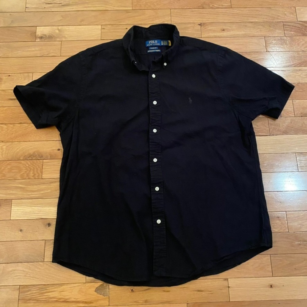 Polo Ralph Lauren Mens XL Black Seersucker Short Sleeve Button Down Shirt Fit